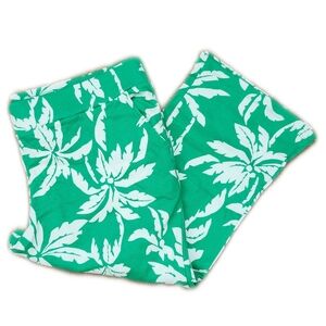 Belle By Kim Gravel Green & White Tropical Flare Capri Pants, XLP